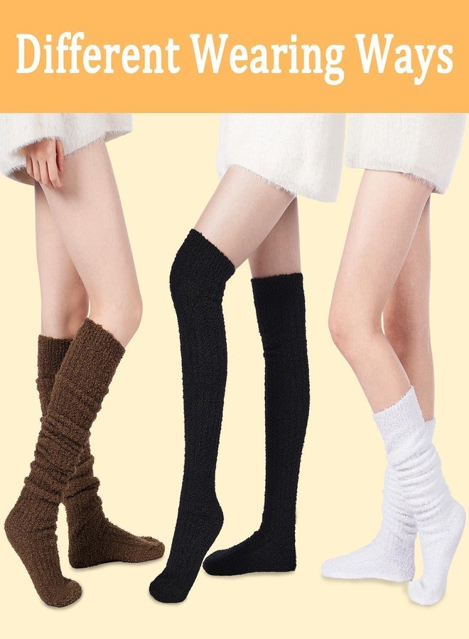 Abodhu Thigh High Socks for Women Fluffy Over Knee Socks Fuzzy Warm Long Soft Leg Warmers Coral Fleece Plush Sock - Image 5
